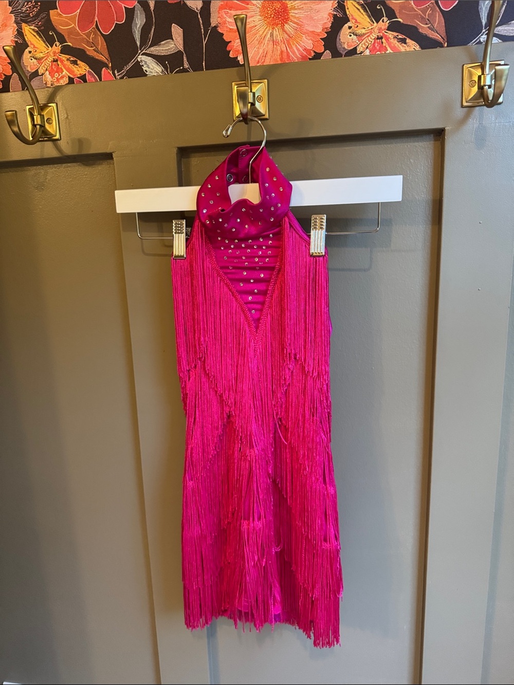 Weissman Hot Pink Fringe Halter Dance Costume